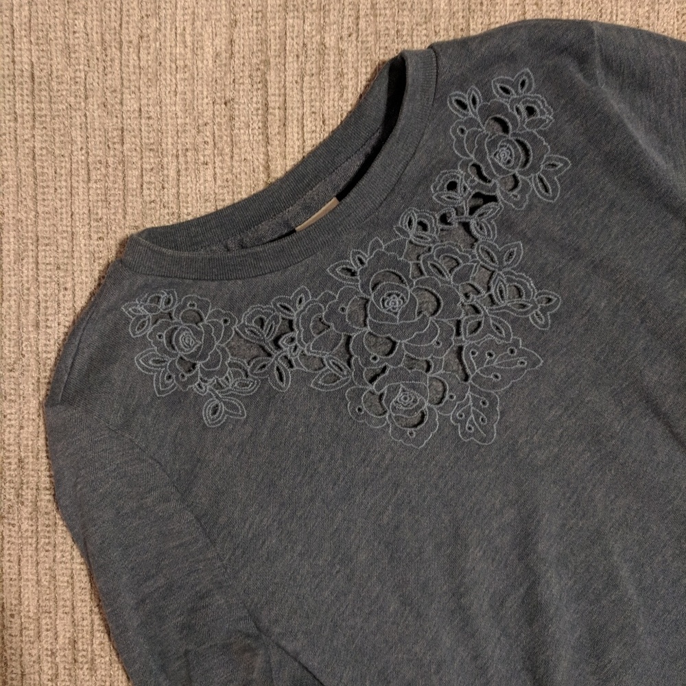 Abercrombie & Fitch floral cut out blue crew neck